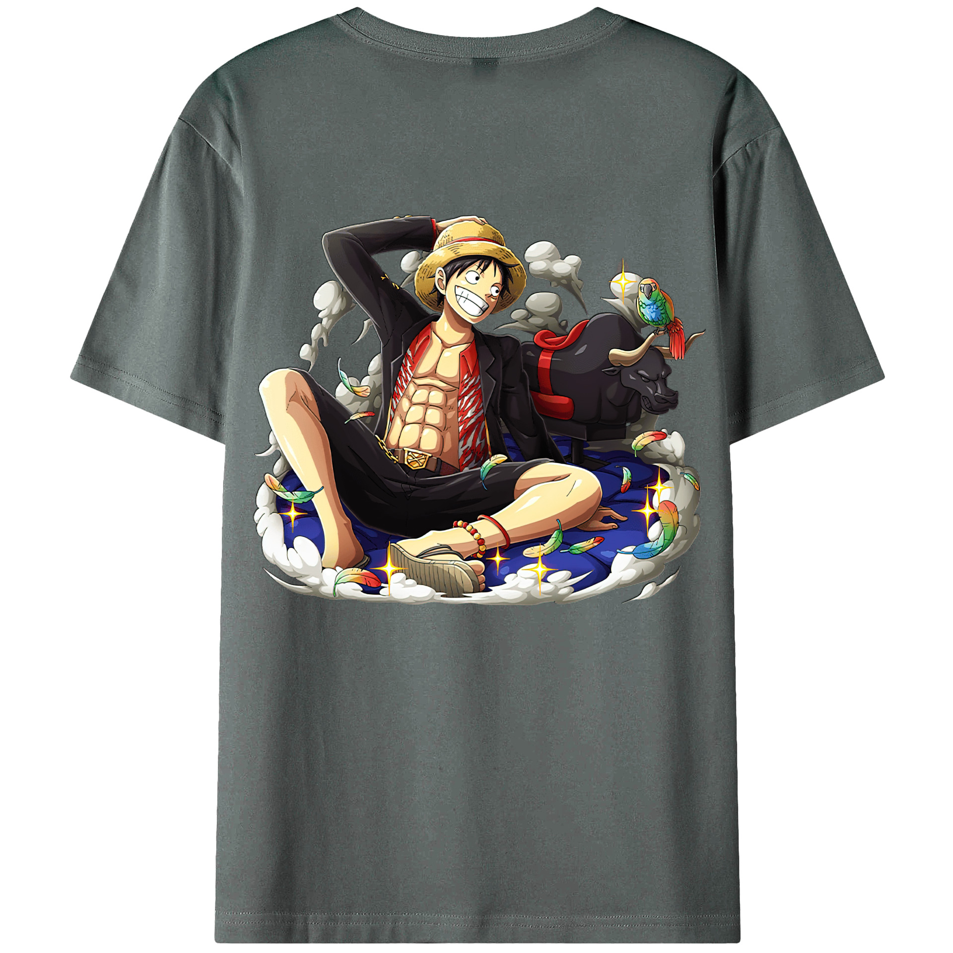 ワンピース モンキー・D・ルフィ ONE PIECE Monkey D. Luffy 綿100％ メンズ半袖Tシャツ（バックプリント） 通気性